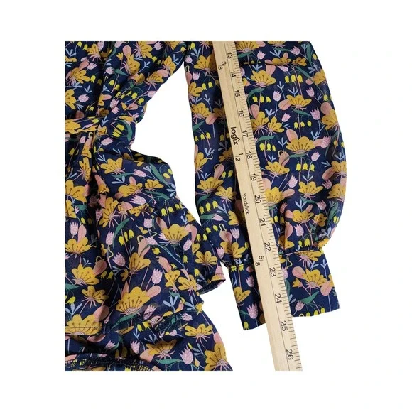 Kendall + Kylie Floral Ruffle Mini Dress Navy Blue Yellow Pink Long Sleeve 12/14 - Picture 6 of 9